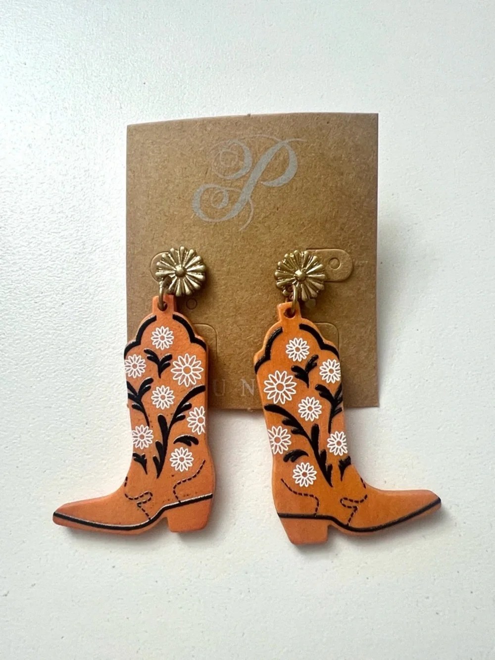 New Plunder Cowgirl Boot Floral Drop Earrings